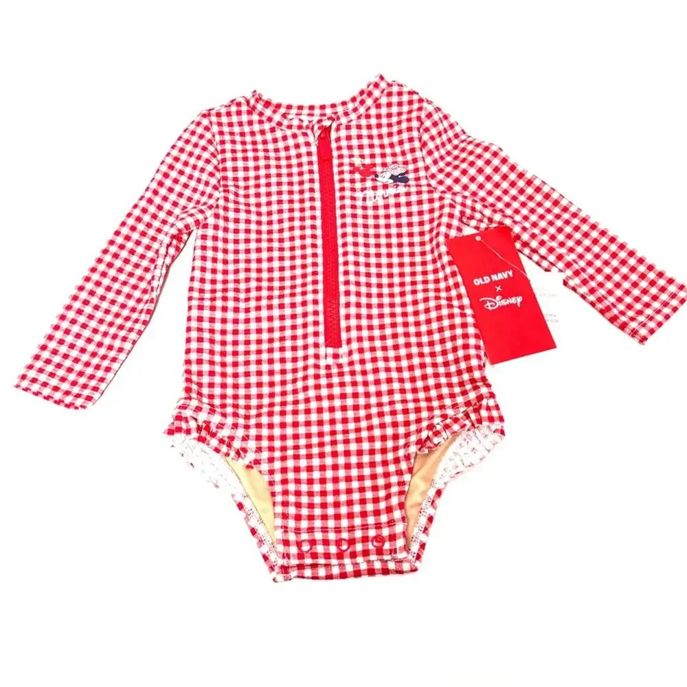Disney X Minnie Old Navy Kids Swim Long Sleeve Zip Front Swimsuit Sz 3-6 M NWT
